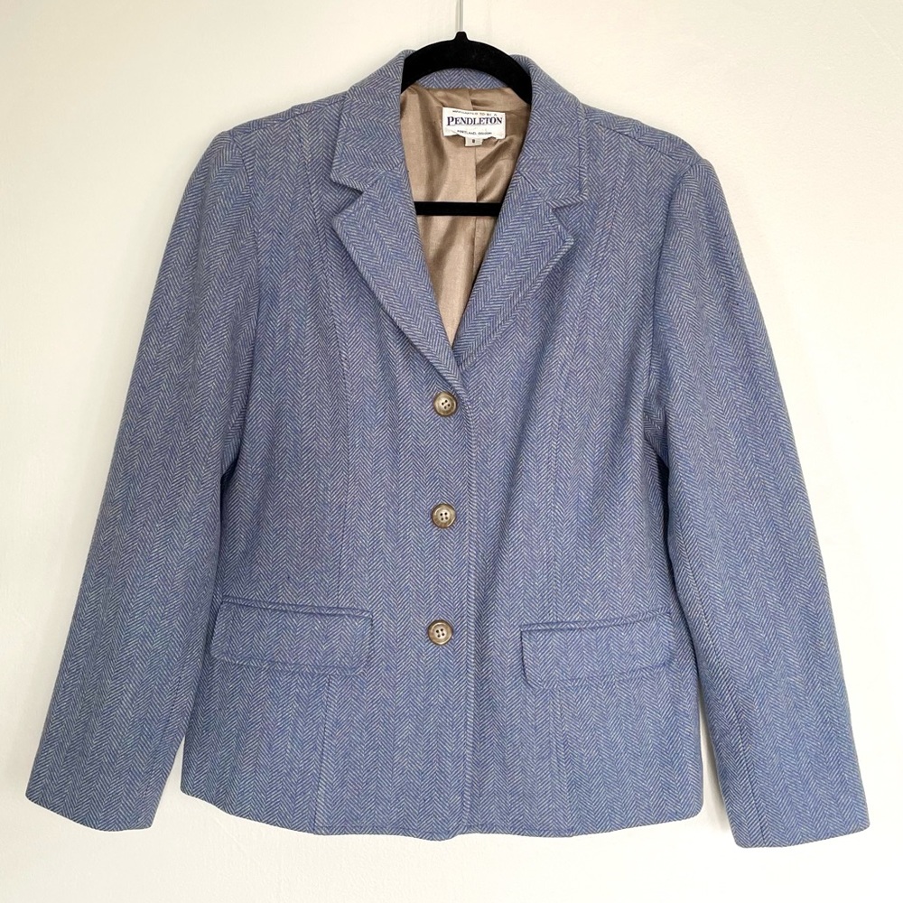 Vintage Pendleton Herringbone Blazer Blue - image 1